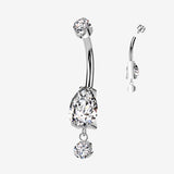 Implant Grade Titanium Teardrop Sparkle Dangle Internally Threaded Belly Button Ring-Clear Gem