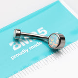 Detail View 4 of Implant Grade Fire Opal Titanium Internally Threaded Bezel Set Belly Button Ring-White