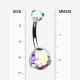 Detail View 1 of Implant Grade Titanium Internally Threaded Prong Set Belly Button Ring-Aurora Borealis