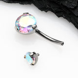 Detail View 3 of Implant Grade Titanium Internally Threaded Prong Set Belly Button Ring-Aurora Borealis
