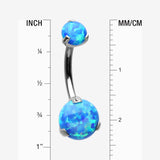 Detail View 1 of Implant Grade Titanium Internally Threaded Opal Prong Belly Button Ring-Blue Opal