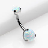 Detail View 2 of Implant Grade Titanium Internally Threaded Opal Prong Belly Button Ring-White Opal