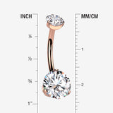 Detail View 1 of Implant Grade Titanium Rose Gold Internally Threaded Prong Set Belly Button Ring-Clear Gem