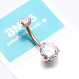 Detail View 4 of Implant Grade Titanium Rose Gold Internally Threaded Prong Set Belly Button Ring-Clear Gem