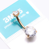 Detail View 4 of Implant Grade Titanium Golden Internally Threaded Prong Set Belly Button Ring-Clear Gem