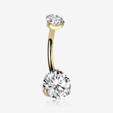 Implant Grade Titanium Golden Internally Threaded Prong Set Belly Button Ring