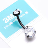 Implant Grade Titanium Blackline Internally Threaded Prong Set Belly Button Ring