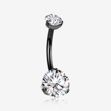 Implant Grade Titanium Blackline Internally Threaded Prong Set Belly Button Ring