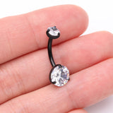 Implant Grade Titanium Blackline Internally Threaded Prong Set Belly Button Ring