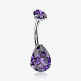 Implant Grade Titanium Internally Threaded Teardrop Prong Set Belly Button Ring