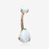 Implant Grade Titanium Rose Gold Internally Threaded Teardrop Opal Prong Belly Button Ring