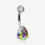 Implant Grade Titanium Internally Threaded Teardrop Prong Set Belly Button Ring-Vitrail Medium