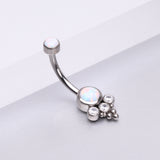 Detail View 1 of Implant Grade Titanium Internally Threaded Bali Bead Fire Opal Sparkle Belly Button Ring-White Opal/Clear Gem