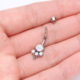Detail View 3 of Implant Grade Titanium Internally Threaded Bali Bead Fire Opal Sparkle Belly Button Ring-White Opal/Clear Gem