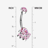 Detail View 1 of Implant Grade Titanium Royal Bali Sparkle Internally Threaded Belly Button Ring-Pink