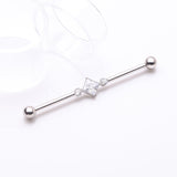 Detail View 1 of Implant Grade Titanium Diamante Sparkle Internally Threaded Industrial Barbell-Clear Gem