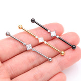 Detail View 3 of Implant Grade Titanium Blackline Diamante Sparkle Internally Threaded Industrial Barbell-Clear Gem