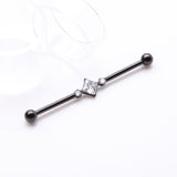 Detail View 1 of Implant Grade Titanium Blackline Diamante Sparkle Internally Threaded Industrial Barbell-Clear Gem