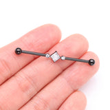 Detail View 2 of Implant Grade Titanium Blackline Diamante Sparkle Internally Threaded Industrial Barbell-Clear Gem