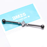 Detail View 4 of Implant Grade Titanium Blackline Diamante Sparkle Internally Threaded Industrial Barbell-Clear Gem