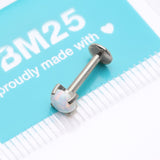 Detail View 3 of Implant Grade Titanium Internally Threaded Fire Opal Sparkle Prong Set Labret-White Opal