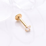 Detail View 1 of Implant Grade Titanium Golden Internally Threaded Gem Sparkle Prong Set Labret-Clear Gem