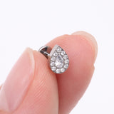 Detail View 2 of Implant Grade Titanium Brilliant Teardrop Sparkle Internally Threaded Flat Back Stud Labret-Clear Gem