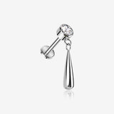 Implant Grade Titanium Gem Sparkle Teardrop Dangle Internally Threaded Flat Back Stud Labret