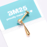 Detail View 4 of Implant Grade Titanium Golden Gem Sparkle Teardrop Dangle Internally Threaded Flat Back Stud Labret-Clear Gem