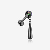 Implant Grade Titanium Blackline Gem Sparkle Teardrop Dangle Internally Threaded Flat Back Stud Labret
