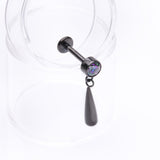 Detail View 1 of Implant Grade Titanium Blackline Gem Sparkle Teardrop Dangle Internally Threaded Flat Back Stud Labret-Vitrail Medium