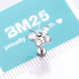 Detail View 4 of Implant Grade Titanium Butterfly Sparkle Internally Threaded Flat Back Stud Labret-Clear Gem