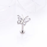 Detail View 1 of Implant Grade Titanium Butterfly Sparkle Internally Threaded Flat Back Stud Labret-Clear Gem