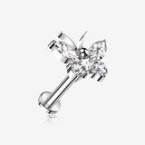 Implant Grade Titanium Butterfly Sparkle Internally Threaded Flat Back Stud Labret