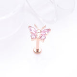 Detail View 1 of Implant Grade Titanium Rose Gold Butterfly Sparkle Internally Threaded Flat Back Stud Labret-Pink