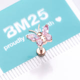 Detail View 4 of Implant Grade Titanium Rose Gold Butterfly Sparkle Internally Threaded Flat Back Stud Labret-Pink