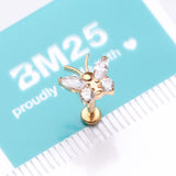 Detail View 4 of Implant Grade Titanium Golden Butterfly Sparkle Internally Threaded Flat Back Stud Labret-Clear Gem