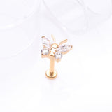 Detail View 1 of Implant Grade Titanium Golden Butterfly Sparkle Internally Threaded Flat Back Stud Labret-Clear Gem