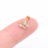 Detail View 2 of Implant Grade Titanium Golden Butterfly Sparkle Internally Threaded Flat Back Stud Labret-Clear Gem