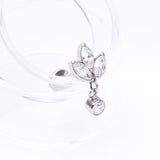 Detail View 1 of Implant Grade Titanium Marquise Flower Sparkle Dangle Internally Threaded Flat Back Stud Labret-Clear Gem