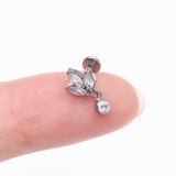 Detail View 2 of Implant Grade Titanium Marquise Flower Sparkle Dangle Internally Threaded Flat Back Stud Labret-Clear Gem