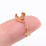 Detail View 2 of Implant Grade Titanium Golden Crescent Moon with Star Dangle Internally Threaded Flat Back Stud Labret
