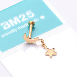 Detail View 4 of Implant Grade Titanium Golden Crescent Moon with Star Dangle Internally Threaded Flat Back Stud Labret
