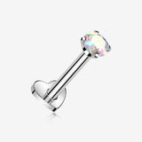 Implant Grade Titanium Prong Gem Sparkle Internally Threaded Heart Back Labret-Aurora Borealis