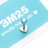 Detail View 4 of Implant Grade Titanium Prong Gem Sparkle Internally Threaded Heart Back Labret-Aqua