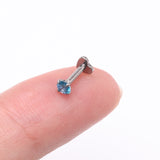 Detail View 2 of Implant Grade Titanium Prong Gem Sparkle Internally Threaded Heart Back Labret-Aqua
