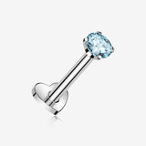 Implant Grade Titanium Prong Gem Sparkle Internally Threaded Heart Back Labret-Aqua
