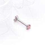 Detail View 1 of Implant Grade Titanium Prong Gem Sparkle Internally Threaded Heart Back Labret-Red
