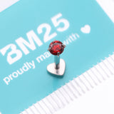 Detail View 4 of Implant Grade Titanium Prong Gem Sparkle Internally Threaded Heart Back Labret-Red