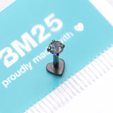 Detail View 4 of Implant Grade Titanium Blackline Prong Gem Sparkle Internally Threaded Heart Back Labret-Vitrail Medium